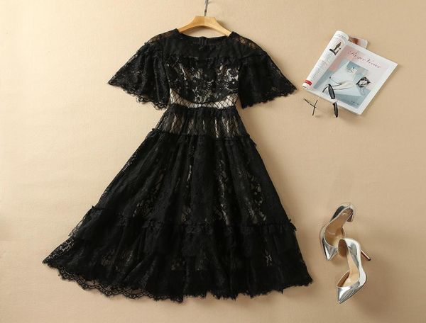 

casual dresses european and american women039s wear spring 2022 new with short sleeves fashionable lace pleated black flounces 4972442, Black;gray