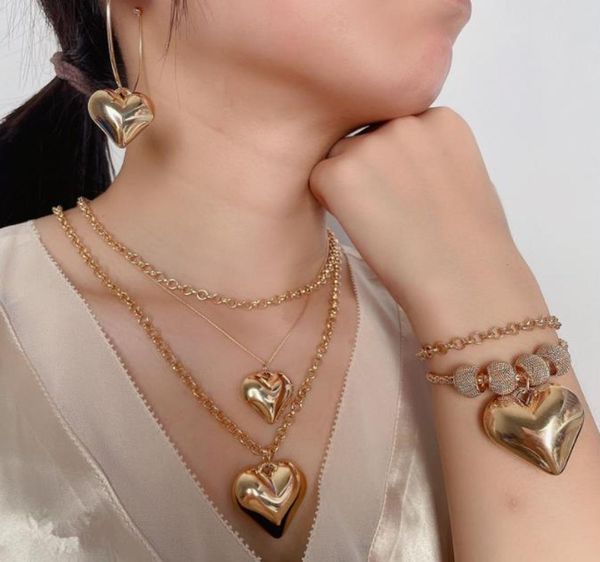 

designer jewelry love multilayer necklace earrings bracelet set box creative fashion necklaces peach heart clavicle chain 0714071993542, White