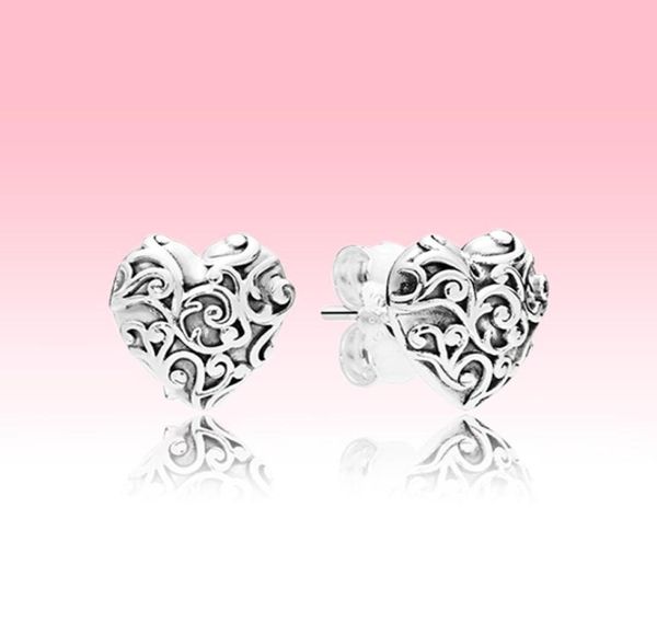 

retro 925 sterling silver stud earring women girls wedding jewelry original logo box for p love heart earrings3071628, Golden;silver