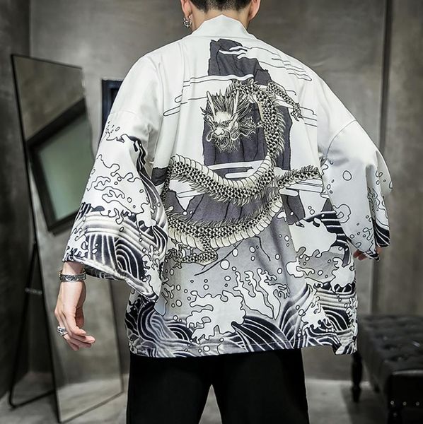 

fashion men039s kimono cardigan oversize shirts popular dragon pattern printed shirt yukata anime costume men clothing 20227200489, White;black