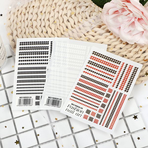 

stickers decals 50 sheets houndstooth plaid rivet leopard 3d nail art transfer england grain accessories for decoration 230712, Black
