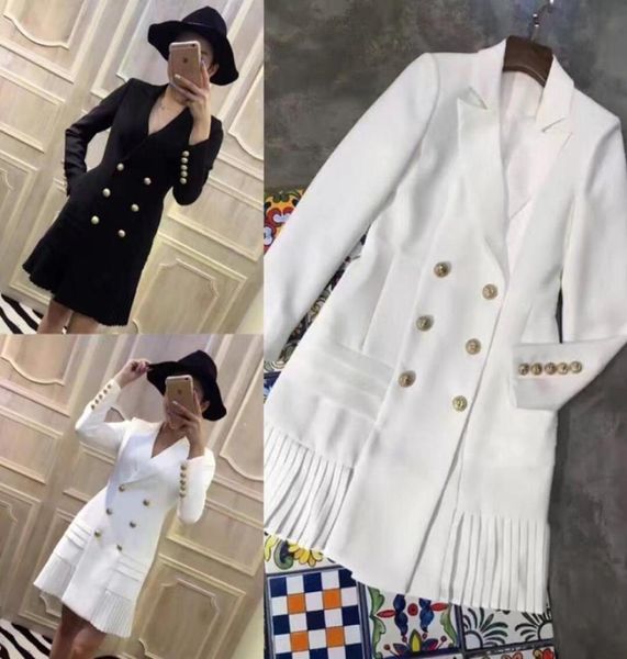 

new style original design women039s classic dress metal buckles doublebreasted long sleeve pleated dress5384479, Black;pink