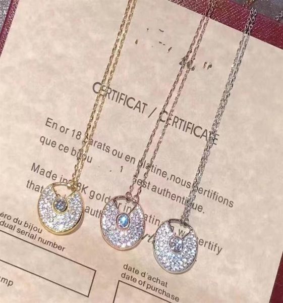 

luxury pendant necklace amulet charm s925 sterling silver full crystal round charm short chain choker for women jewelry wtih box294697111
