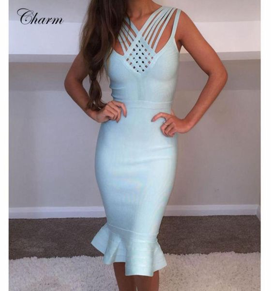 

whole 2017 new spring bandage dresses women light blue black deep blue apricot knee length mermaid style celebrity pary 1316190, White;black