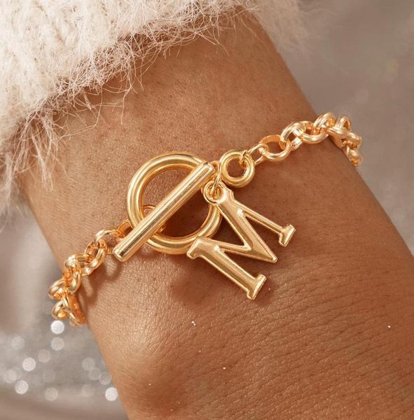 

charm bracelets zhen tomomi gothic gold letter m bracelet for women 2021 bohemian geometric chain ot buckle set jewelry1405444, Golden;silver