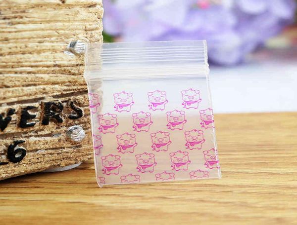 

300pcslot mini self sealing zip lock plastic 35x5cm fuchsia pig design ziplock jewelry packaging bags4009790, Pink;blue