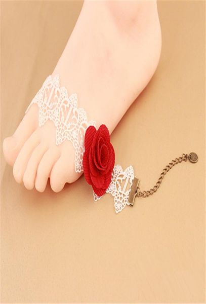 

classic foot ornaments lace women039s anklet rose korean beach accessories white lace black rose female foot ring6823573, Red;blue