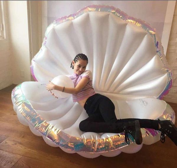 

giant with pearl blomable pool float shell schulp air matras swimming ring for women beach chair water toys2817182