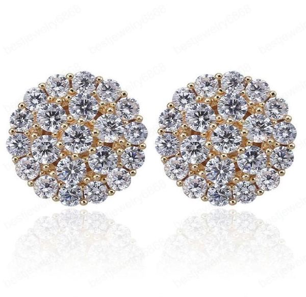 

hip hop full zircon round ear studs men women zircon earrings luxury designer jewelry gold silver mens diamonds earrings gifts8048261, Golden;silver