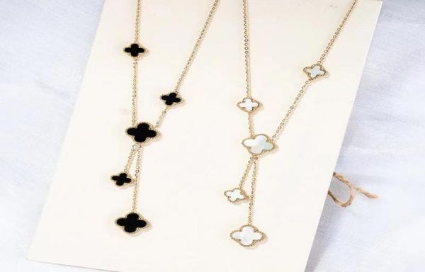 

double side clover pendant necklace white black red flower jewelry for women gift7526398, Silver