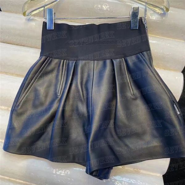 

pu leather shorts pants for women designer letter waist short pant fahion brand lady high waist shorts, White;black