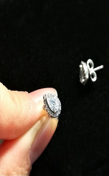 

wholesale--fashion cz diamond stud earrings for p 925 sterling silver creative shiny tears ladies elegant earrings with original box7789340, Golden;silver