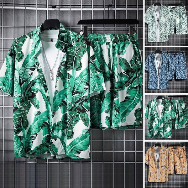 

men s tracksuits 1 set beach shirt printing lapel quick dry buttons closure seaside outfit man summer hawaiian two piece sets clothes 230711, Gray