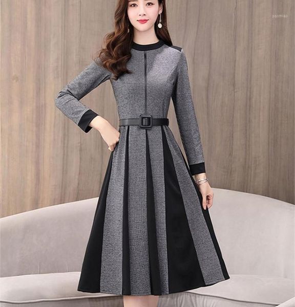 

casual dresses yuzacdwx 2022 elegant tweed patchwork slim vintage autumn and fashion winter women long sleeve party dress vestidos8683727, Black;gray