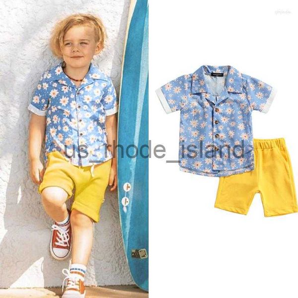 

clothing sets clothing sets summer children kids suit set boy outfit daisy turn-down collar short sleeve shirt solid color shorts for boys 1, White