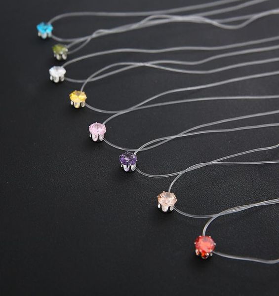 

summer beach jewelry luxury fishing line crystal cubic zirconia invisible choker necklace for women8495767, Silver