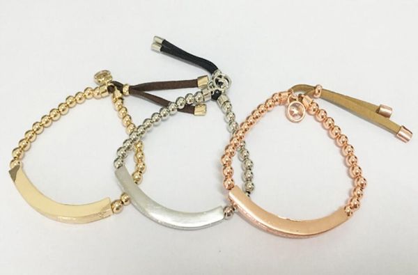 

luxury big brand bracelet m solid color punk copper beads bent stretch pu bracelet can be stretched bracelet for men and women5599548, Black