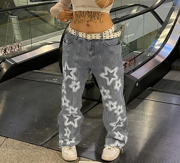 

women039s jeans 2022 spring and autumn women39s high street casual fashion wide leg pants straight retro pentagram print low3610170, Blue