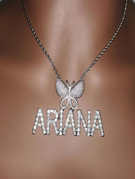 

custom mini initial letters with buttterfly bail pendant micro paved cz personalized name plated necklace hip hop jewelry8318428, Silver
