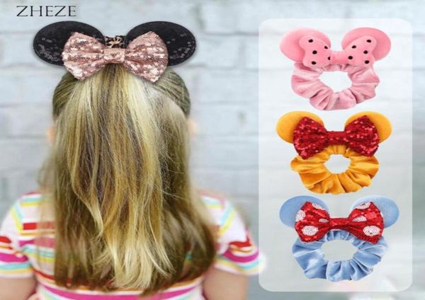 

wholes 10pcs lot mouse ears velvet scrunchie elastic rubber ties girls rope ponytail holder hairband hair accessories 2207088295216559129, Silver