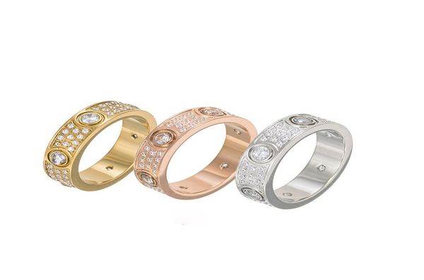 

women men couple love band rings shining diamond screw stainless steel zircon luxury jewelry ring gift8401269, Silver