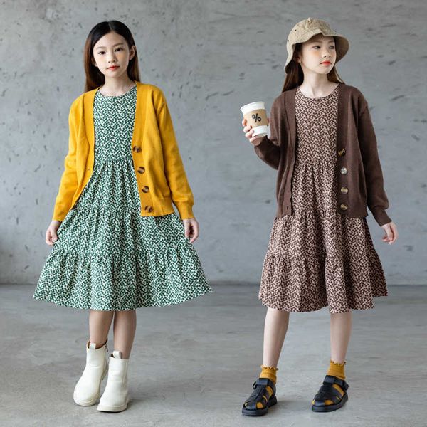 

girl's dresses 6 to 16 years 2022 new girls midi cotton dress teenage kids clothes children floral baby school clothing ruffles thick #, Red;yellow
