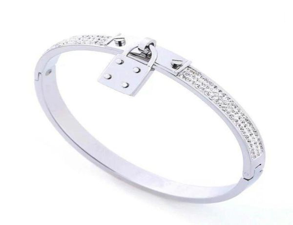 

designer jewelry for women bracelets stainless steel cuff bracelet pave silver rose gold tone charms lock bangle jewel8201221, Black