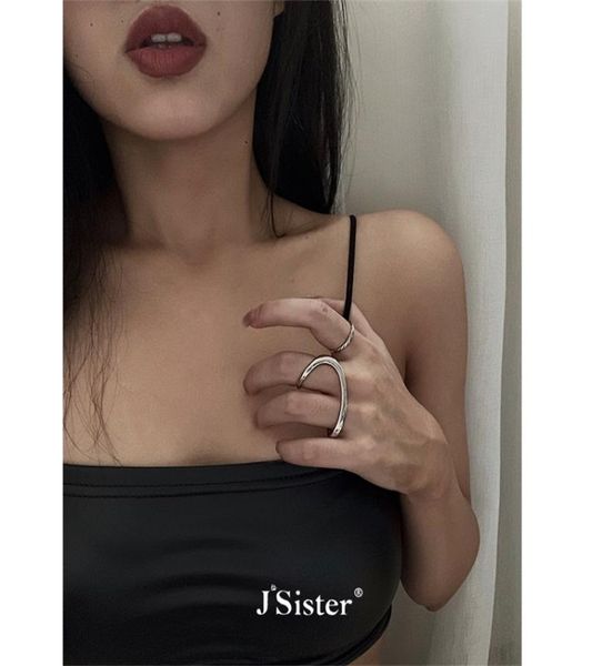 

925 sterling silver ring women039s double finger irregular geometric ins fashion nonmainstream design personalized ornament 201651367, Golden;silver