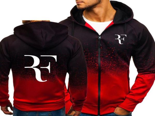 

rf roger federer print sweatshirt gradient hoodies men spring autumn fleece zipper jacket mens hoodie harajuku male clothing y19114019028, Black