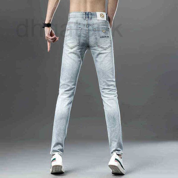 

men's jeans designer spring summer for young men straight tube elastic embroidery casual slim fit small feet blue thin style 4if3