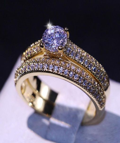 

whole porfessional handmade luxury jewelry 925 sterling silvergold filled 5a cubic zirconia cz diamond office bridal ring set798382720821, Slivery;golden