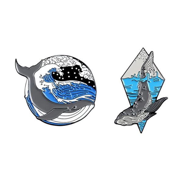 

underwater animal surf whale brooches for women personality geometric shaped enamel lapel pins round badges denim shirt award gift5654446, Gray