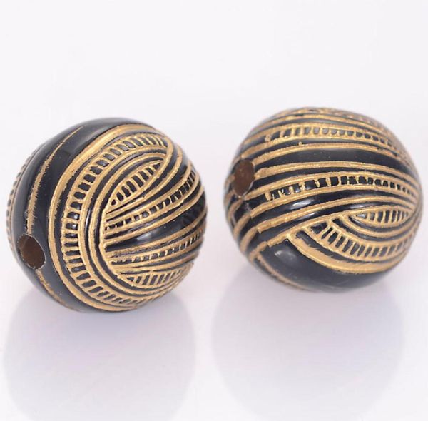 

40 pcs 16mm striped round acrylic antique design beads for women diy bracelet bangle jewelry making accessories2107629, Black