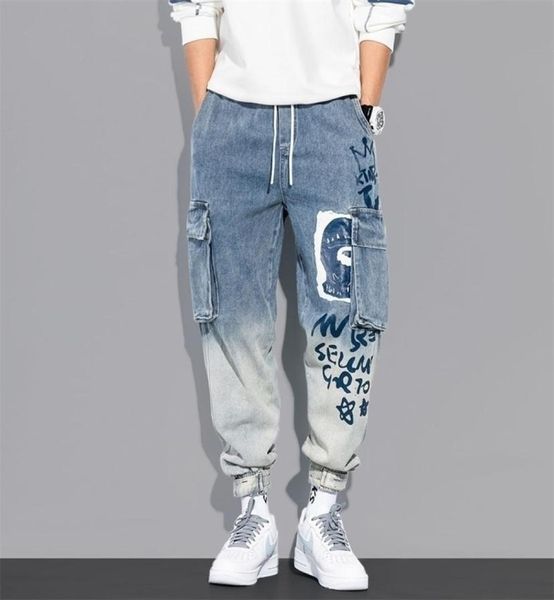 

streetwear hip hop cargo pants men039s jeans casual elastic harun joggers in autumn and spring men clothing 2203283914893, Blue