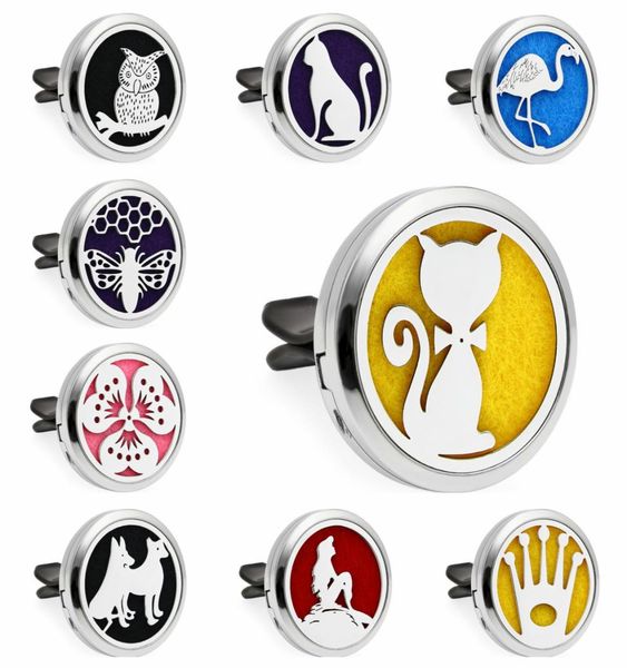 

cat owl butterfly flower 30mm essential oil car vent clip diffuser locket aromatherapy perfume car diffuser locket with 10pcs pads1629622, Silver