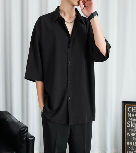 

shirt men039s summer japanese loose large size fivepoint sleeves5721637, White;black