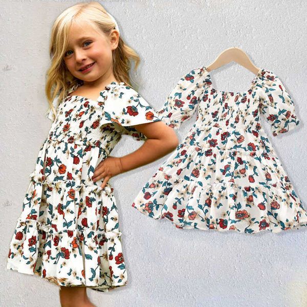 

2023 summer new girls' fashion dress pure cotton cotton floral leopard dress girls' dress l230712, Red;yellow