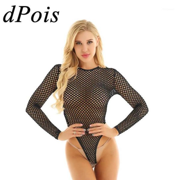 

dpois skinny bodysuit women solid one piece body suit fishnet see through sheer club tank thong leotard swimsuit11006919, Black;white