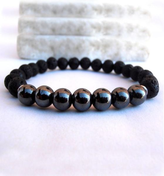 

new fashion mens healing 8mm natural stone lava mala bracelet men hematite bracelet commodity6290132, Black