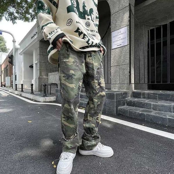 

designer jeans high street camouflage micro bell-bottoms for young men with multi mouth bags, hip hop casual jeans, slim trend, Blue