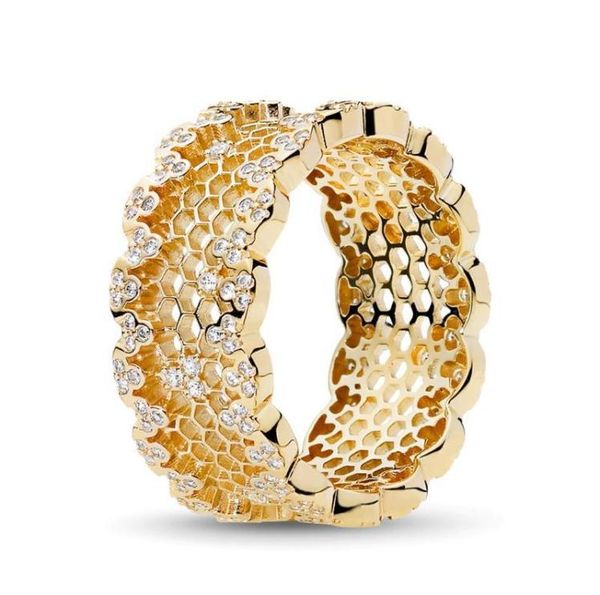

real 925 sterling silver honeycomb lace ring 18k gold luxury designer jewelry women diamond engagement rings with pandora original4558439