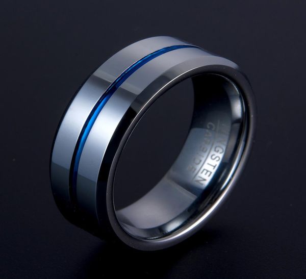 

1pcsnew listing blue men039s tungsten steel ring 8mm personality single noble jewelry whole and retail6805545, Silver