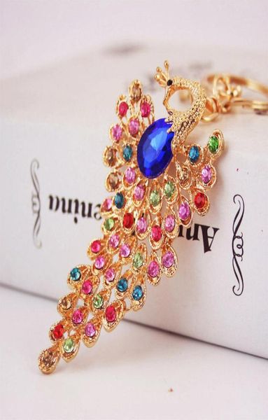 

fashion keychain 3pcs colorful rhinestone crystal paved animal beauty peacock key chain hanging women car key rings2914146, Slivery;golden