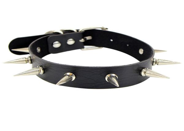 

black punk spike choker for women adjustable softer pu leather cute party jewelry necklace with easy wear buckle3801917, Golden;silver
