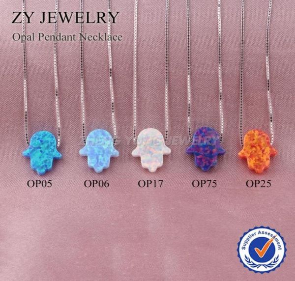 

78 colors fashion 925 silver chain hand opal hamsa necklace 925 sterling silver fatima hand 11x13mm opal silver necklace 2208188989243