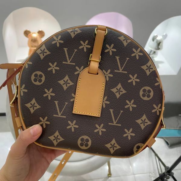 

luxury m45647 leather brown flower tote bags mens 2size designer round wallet handbags clutch bag womens petite boite chapeau boite cross bo