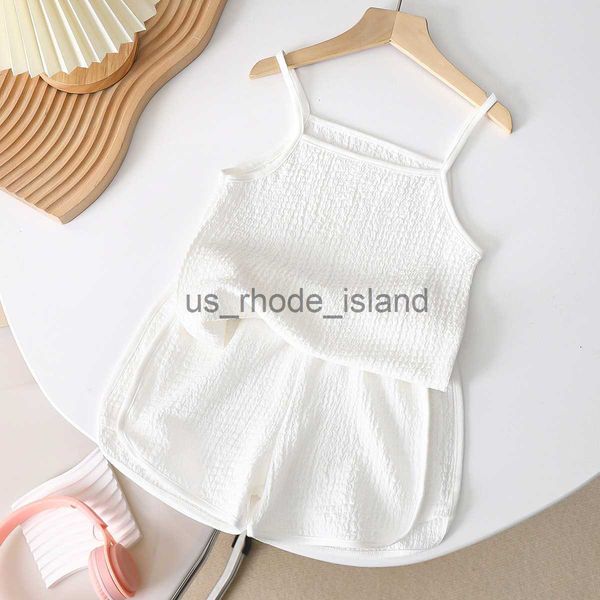 

clothing sets clothing sets slip and shorts 2piece set for baby girl summer thin casual solid color kids suit costume girls camisole x0712, White