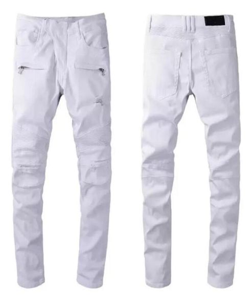 

designer luxury mens jeans brand washed design white slimleg denim pants lightweight stretch skinny motorcycle biker jean trouser7308606, Blue