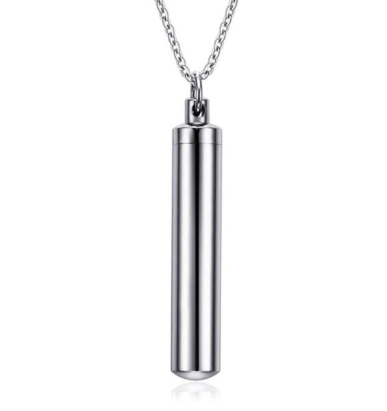 

high polished stainless steel cylinder memorial urn pendant necklace ash holder29762541645533, Silver