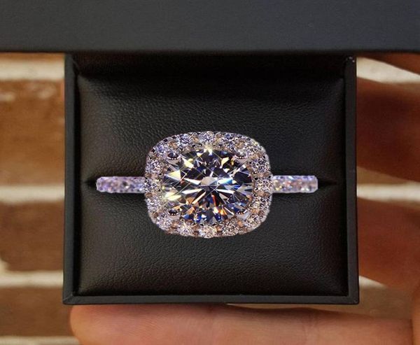 

moissanite diamonds ring in 14k white gold 1ct round cut diamond bridal promise jewelry simple design square wedding anniversary8480907, Golden;silver